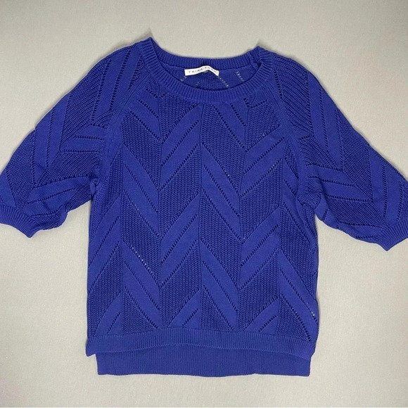 Trina Turk Open Weave Herringbone 3/4 Sleeve Sweater - Picture 1 of 6